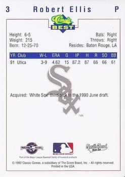 1992 Classic Best South Bend White Sox #3 Robert Ellis Back