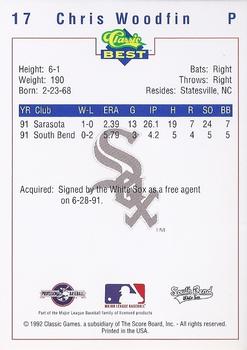 1992 Classic Best South Bend White Sox #17 Chris Woodfin Back