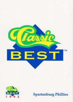 1992 Classic Best Spartanburg Phillies #21 Logo Card Front