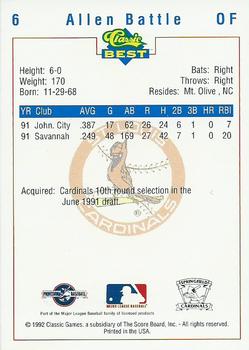 1992 Classic Best Springfield Cardinals #6 Allen Battle Back