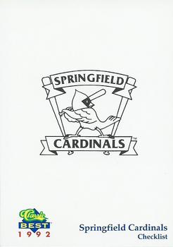 1992 Classic Best Springfield Cardinals #30 Checklist Front