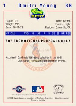 1992 Classic Best Springfield Cardinals #P1 Dmitri Young  Back