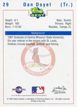 1992 Classic Best St. Petersburg Cardinals #29 Dan Doyel Back