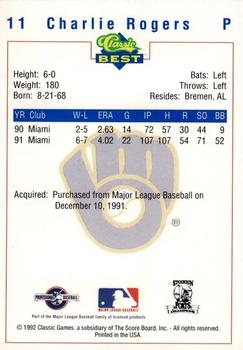 1992 Classic Best Stockton Ports #11 Charlie Rogers Back