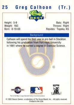 1992 Classic Best Stockton Ports #25 Greg Calhoon Back
