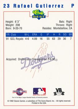 1992 Classic Best Vero Beach Dodgers #23 Rafael Gutierrez Back