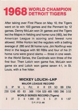 1988 Domino's Detroit Tigers #NNO Mickey Lolich Back