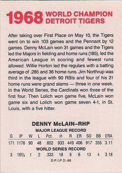 1988 Domino's Detroit Tigers #NNO Denny McLain Back