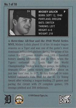 1999 Ball Park Franks Detroit Tigers #1 Mickey Lolich Back