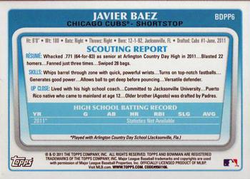 2011 Bowman Draft Picks & Prospects - Prospects #BDPP6 Javier Baez Back