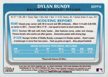 2011 Bowman Draft Picks & Prospects - Prospects #BDPP18 Dylan Bundy Back