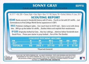 2011 Bowman Draft Picks & Prospects - Prospects #BDPP35 Sonny Gray Back