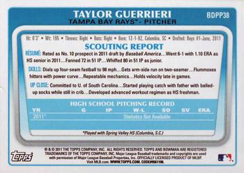 2011 Bowman Draft Picks & Prospects - Prospects #BDPP38 Taylor Guerrieri Back