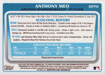 2011 Bowman Draft Picks & Prospects - Prospects #BDPP59 Anthony Meo Back