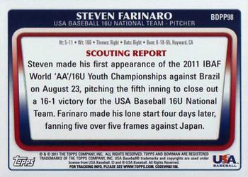 2011 Bowman Draft Picks & Prospects - Prospects #BDPP98 Steven Farinaro Back