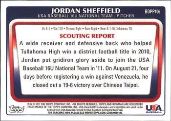 2011 Bowman Draft Picks & Prospects - Prospects #BDPP106 Jordan Sheffield Back