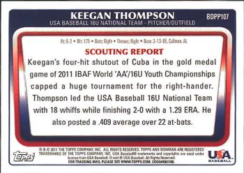 2011 Bowman Draft Picks & Prospects - Prospects #BDPP107 Keegan Thompson Back