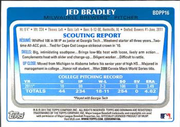 2011 Bowman Draft Picks & Prospects - Prospects #BDPP16 Jed Bradley Back