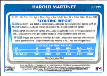 2011 Bowman Draft Picks & Prospects - Prospects #BDPP19 Harold Martinez Back