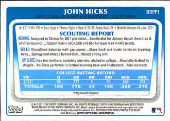 2011 Bowman Draft Picks & Prospects - Prospects #BDPP1 John Hicks Back