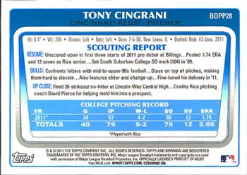 2011 Bowman Draft Picks & Prospects - Prospects #BDPP28 Tony Cingrani Back