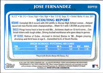 2011 Bowman Draft Picks & Prospects - Prospects #BDPP29 Jose Fernandez Back