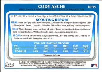 2011 Bowman Draft Picks & Prospects - Prospects #BDPP2 Cody Asche Back