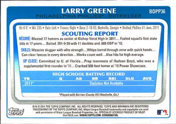 2011 Bowman Draft Picks & Prospects - Prospects #BDPP36 Larry Greene Back