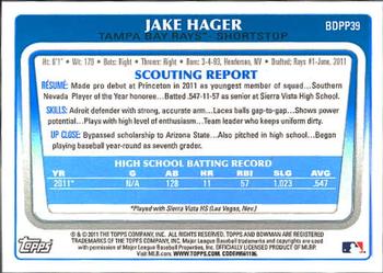 2011 Bowman Draft Picks & Prospects - Prospects #BDPP39 Jake Hager Back
