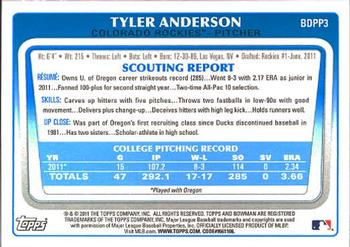 2011 Bowman Draft Picks & Prospects - Prospects #BDPP3 Tyler Anderson Back