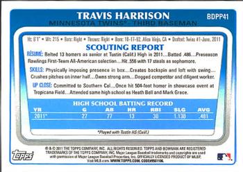 2011 Bowman Draft Picks & Prospects - Prospects #BDPP41 Travis Harrison Back
