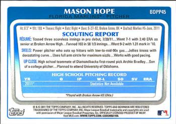 2011 Bowman Draft Picks & Prospects - Prospects #BDPP45 Mason Hope Back