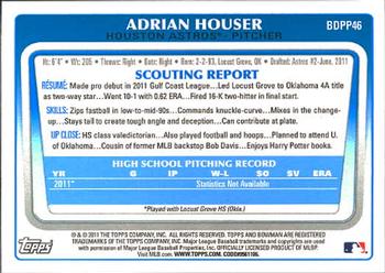 2011 Bowman Draft Picks & Prospects - Prospects #BDPP46 Adrian Houser Back