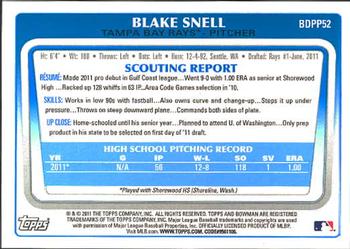 2011 Bowman Draft Picks & Prospects - Prospects #BDPP52 Blake Snell Back