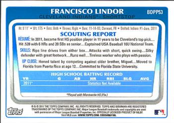 2011 Bowman Draft Picks & Prospects - Prospects #BDPP53 Francisco Lindor Back