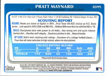 2011 Bowman Draft Picks & Prospects - Prospects #BDPP5 Pratt Maynard Back