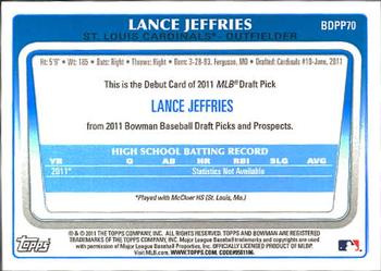 2011 Bowman Draft Picks & Prospects - Prospects #BDPP70 Lance Jeffries Back