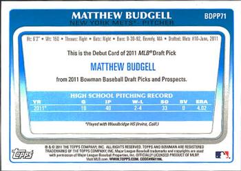 2011 Bowman Draft Picks & Prospects - Prospects #BDPP71 Matthew Budgell Back