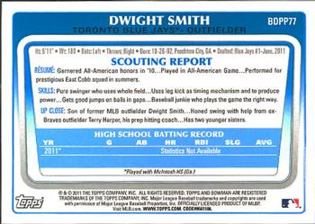2011 Bowman Draft Picks & Prospects - Prospects #BDPP77 Dwight Smith Back
