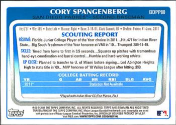 2011 Bowman Draft Picks & Prospects - Prospects #BDPP80 Cory Spangenberg Back