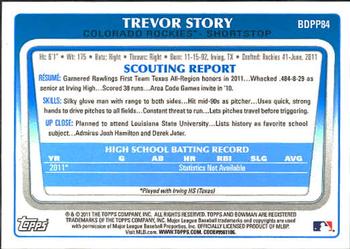 2011 Bowman Draft Picks & Prospects - Prospects #BDPP84 Trevor Story Back