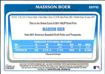 2011 Bowman Draft Picks & Prospects - Prospects #BDPP85 Madison Boer Back