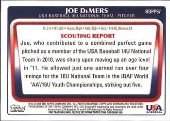 2011 Bowman Draft Picks & Prospects - Prospects #BDPP97 Joe DeMers Back