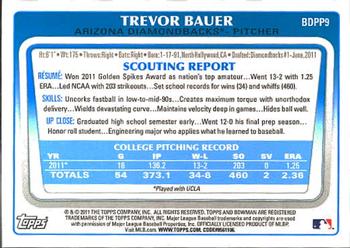 2011 Bowman Draft Picks & Prospects - Prospects #BDPP9 Trevor Bauer Back