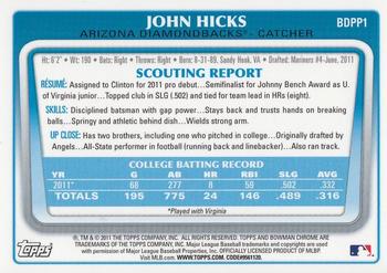 2011 Bowman Draft Picks & Prospects - Chrome Prospects #BDPP1 John Hicks Back