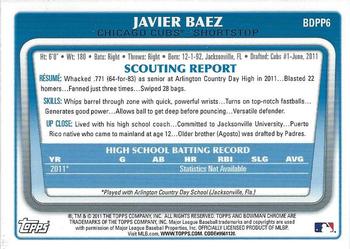 2011 Bowman Draft Picks & Prospects - Chrome Prospects #BDPP6 Javier Baez Back