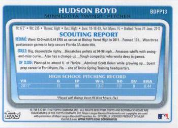 2011 Bowman Draft Picks & Prospects - Chrome Prospects #BDPP13 Hudson Boyd Back