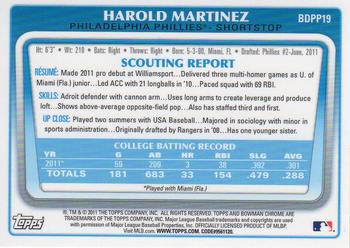 2011 Bowman Draft Picks & Prospects - Chrome Prospects #BDPP19 Harold Martinez Back