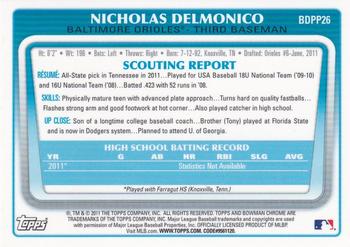 2011 Bowman Draft Picks & Prospects - Chrome Prospects #BDPP26 Nicholas Delmonico Back