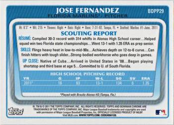 2011 Bowman Draft Picks & Prospects - Chrome Prospects #BDPP29 Jose Fernandez Back